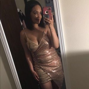 Pink sequin asymmetrical bodycon dress